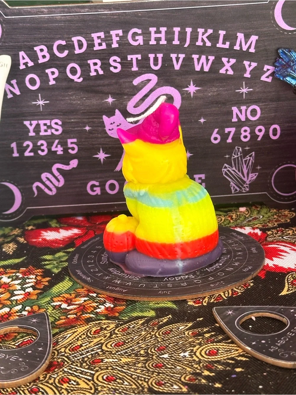 Rainbow Witch Cat Candle | Halloween Black Cat Candle